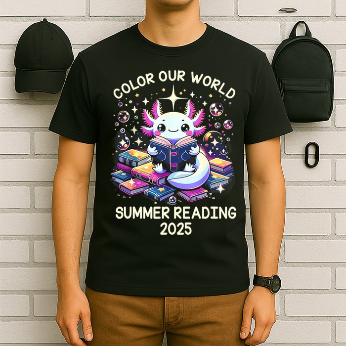 Color Our World Summer Reading Program 2025 Cute Axolotl T-Shirt