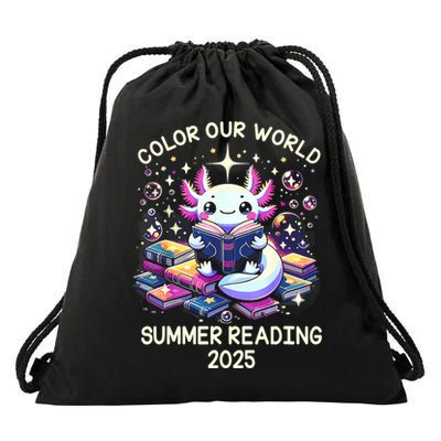 Color Our World Summer Reading Program 2025 Cute Axolotl Drawstring Bag