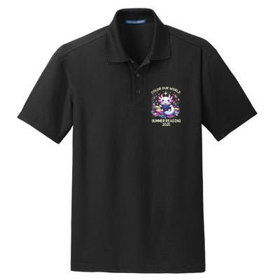 Color Our World Summer Reading Program 2025 Cute Axolotl Dry Zone Grid Polo