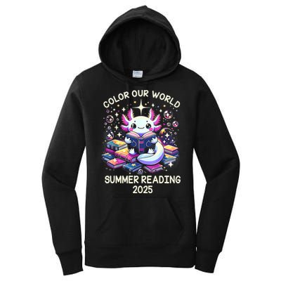 Color Our World Summer Reading Program 2025 Cute Axolotl Women's Pullover Hoodie