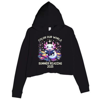Color Our World Summer Reading Program 2025 Cute Axolotl Crop Fleece Hoodie