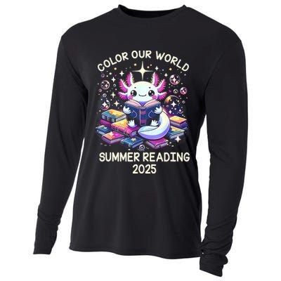 Color Our World Summer Reading Program 2025 Cute Axolotl Cooling Performance Long Sleeve Crew