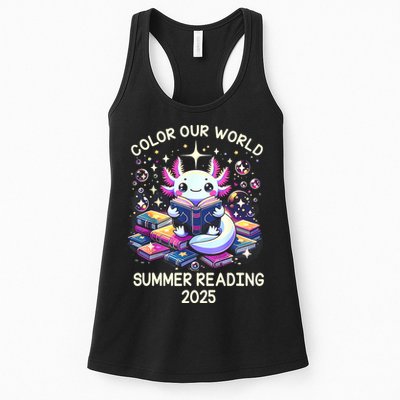 Color Our World Summer Reading Program 2025 Cute Axolotl Womens Tank Top