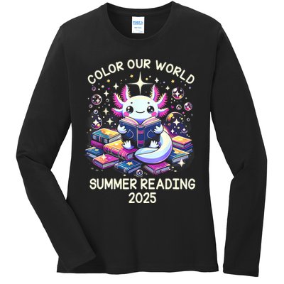 Color Our World Summer Reading Program 2025 Cute Axolotl Ladies Long Sleeve Shirt