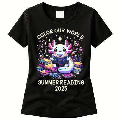 Color Our World Summer Reading Program 2025 Cute Axolotl Womens T-Shirt