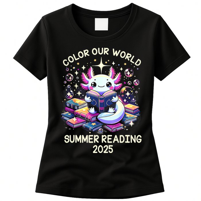 Color Our World Summer Reading Program 2025 Cute Axolotl Womens T-Shirt