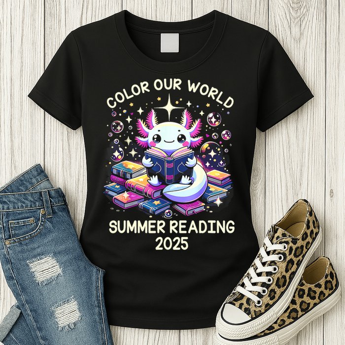 Color Our World Summer Reading Program 2025 Cute Axolotl Womens T-Shirt