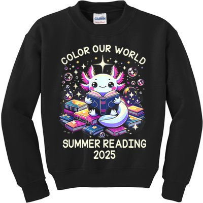 Color Our World Summer Reading Program 2025 Cute Axolotl Kids Sweatshirt