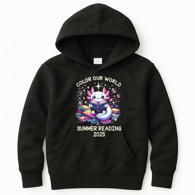 Color Our World Summer Reading Program 2025 Cute Axolotl Kids Hoodie