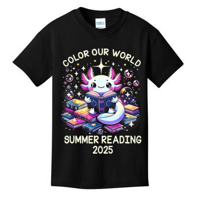 Color Our World Summer Reading Program 2025 Cute Axolotl Kids T-Shirt