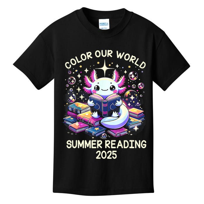 Color Our World Summer Reading Program 2025 Cute Axolotl Kids T-Shirt