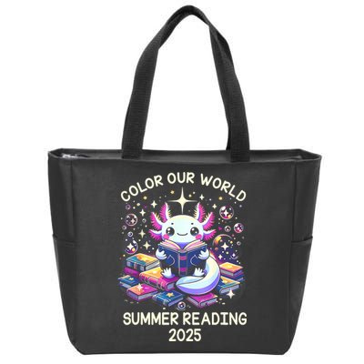 Color Our World Summer Reading Program 2025 Cute Axolotl Zip Tote Bag