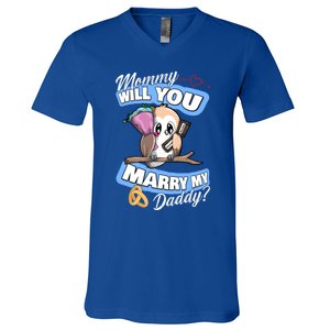 Cute Owl Wedding Offer Mommy Will You Marry My Daddy Funny Gift V-Neck T-Shirt