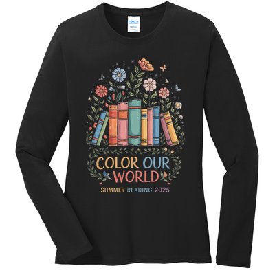 Color Our World Summer Reading 2025 Book Wildflowers Funny Ladies Long Sleeve Shirt