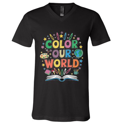 Color Our World Summer Reading Art And Creativity Enthusiast V-Neck T-Shirt