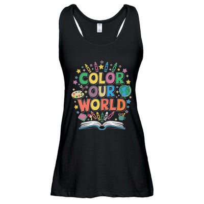 Color Our World Summer Reading Art And Creativity Enthusiast Ladies Essential Flowy Tank