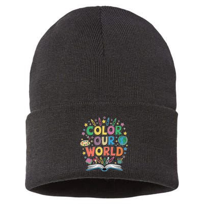 Color Our World Summer Reading Art And Creativity Enthusiast Sustainable Knit Beanie