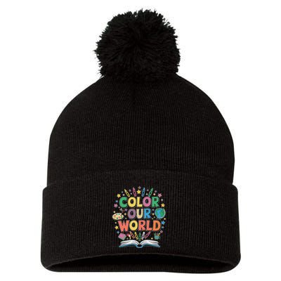 Color Our World Summer Reading Art And Creativity Enthusiast Pom Pom 12in Knit Beanie
