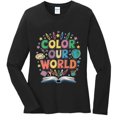 Color Our World Summer Reading Art And Creativity Enthusiast Ladies Long Sleeve Shirt