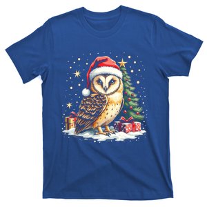 Cute Owl With Santa Hat And Snow Holiday Christmas Gift T-Shirt