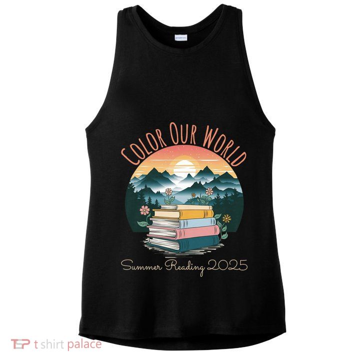 Color Our World Summer Reading 2025 Cute Book Wildflowers Ladies PosiCharge Tri-Blend Wicking Tank