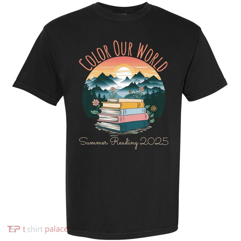 Color Our World Summer Reading 2025 Cute Book Wildflowers Garment-Dyed Heavyweight T-Shirt