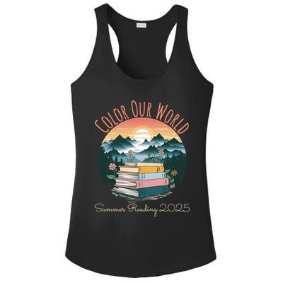 Color Our World Summer Reading 2025 Cute Book Wildflowers Ladies PosiCharge Competitor Racerback Tank