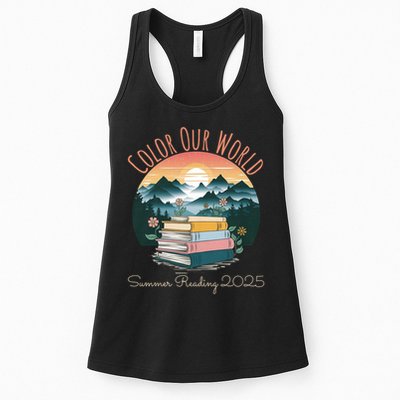 Color Our World Summer Reading 2025 Cute Book Wildflowers Womens Tank Top