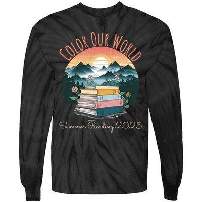 Color Our World Summer Reading 2025 Cute Book Wildflowers Tie-Dye Long Sleeve Shirt