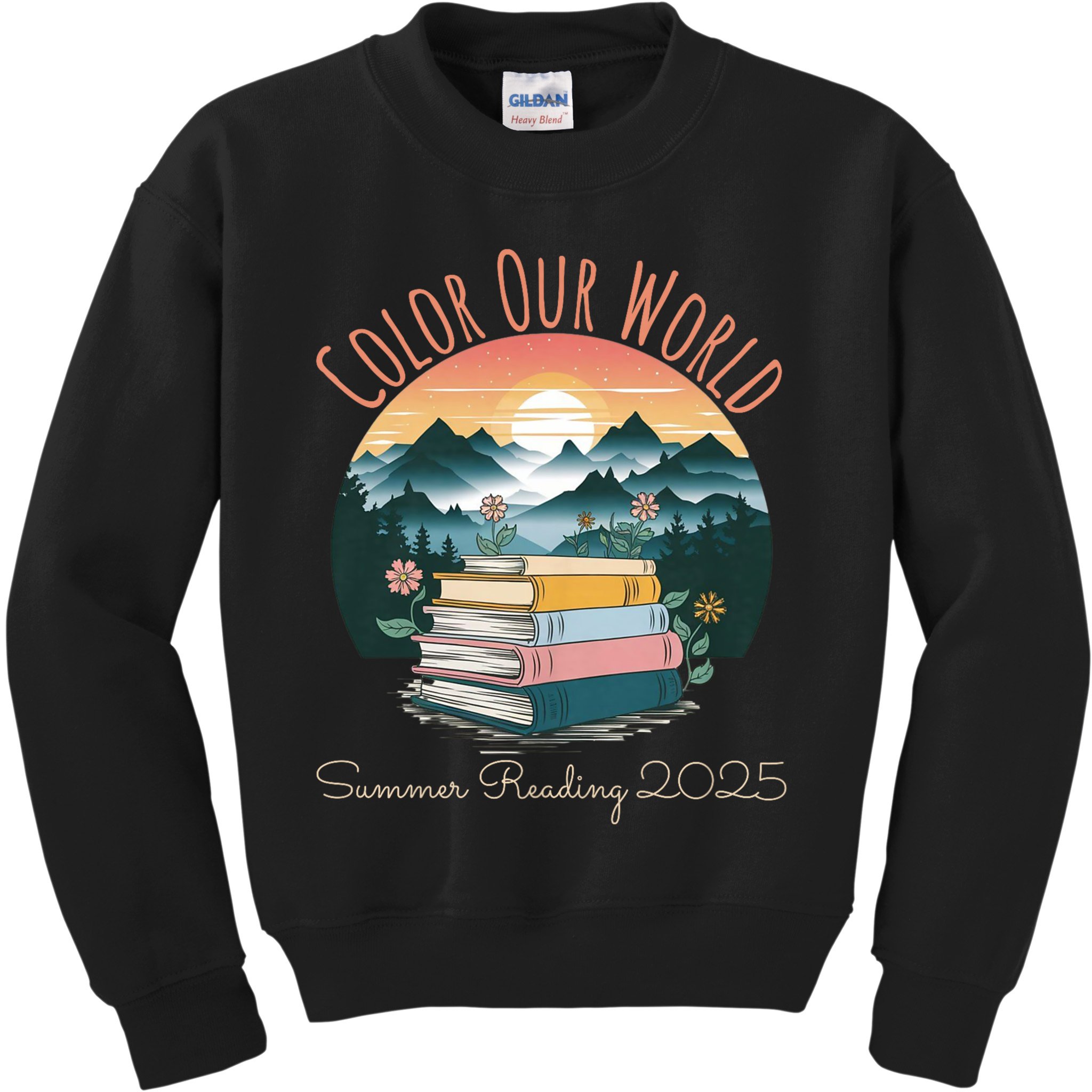 Color Our World Summer Reading 2025 Cute Book Wildflowers Kids Sweatshirt