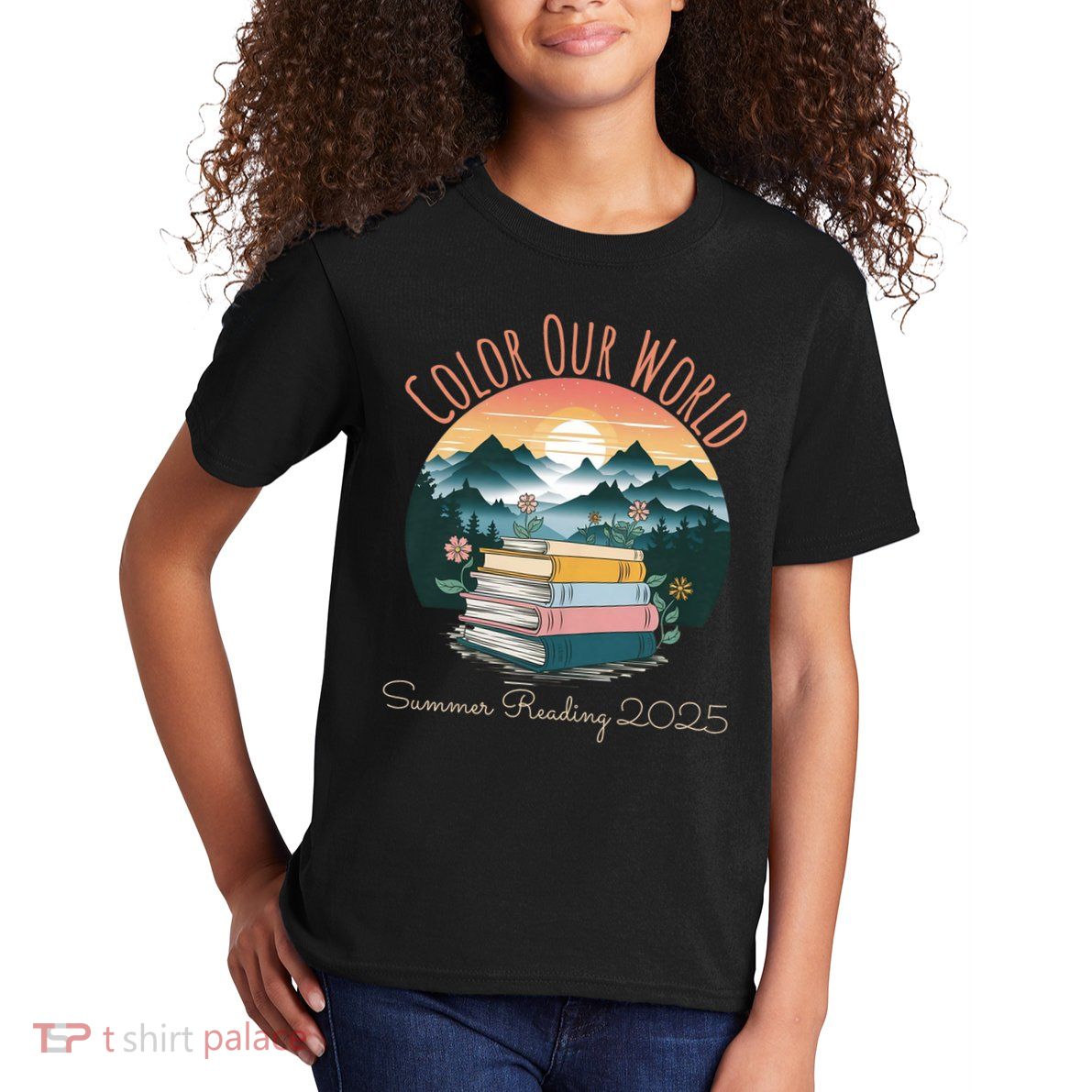 Color Our World Summer Reading 2025 Cute Book Wildflowers Kids T-Shirt