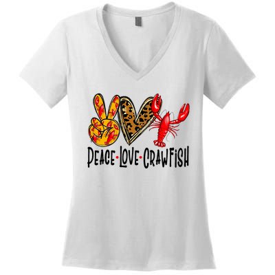 Crawfish Outfit Women Girl Craw Fish Season Leopard Love Women's V-Neck T-Shirt