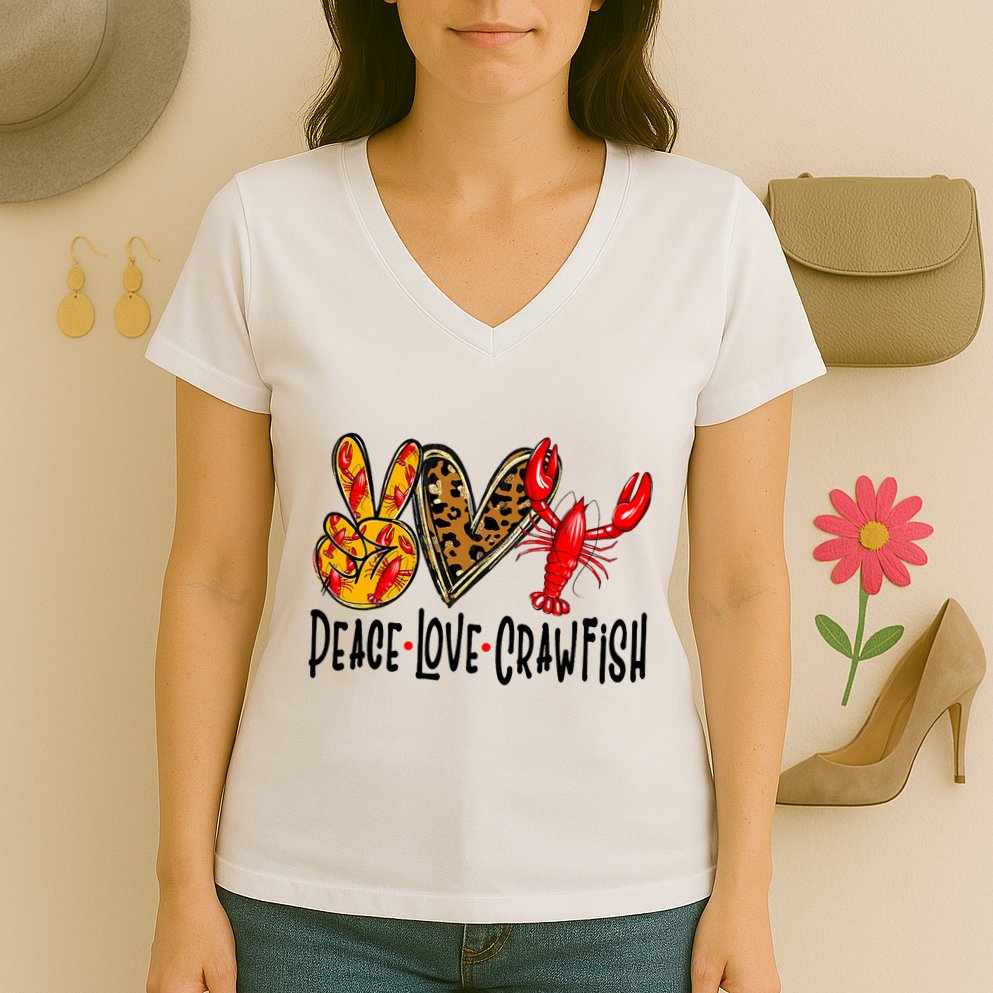 Crawfish Outfit Women Girl Craw Fish Season Leopard Love Women's V-Neck T-Shirt