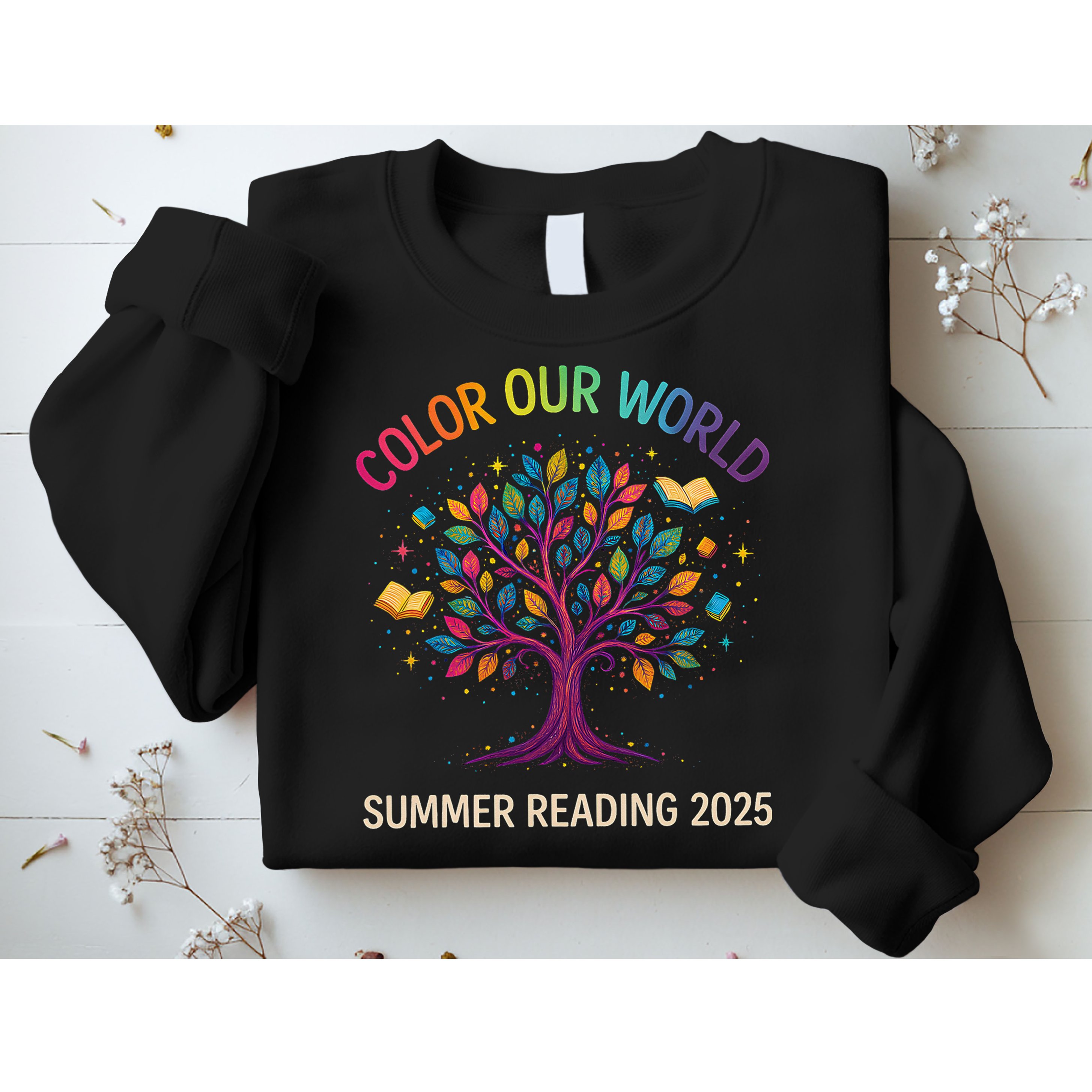 Color Our World Summer Reading Program 2025 Books Tree Gift Sweatshirt