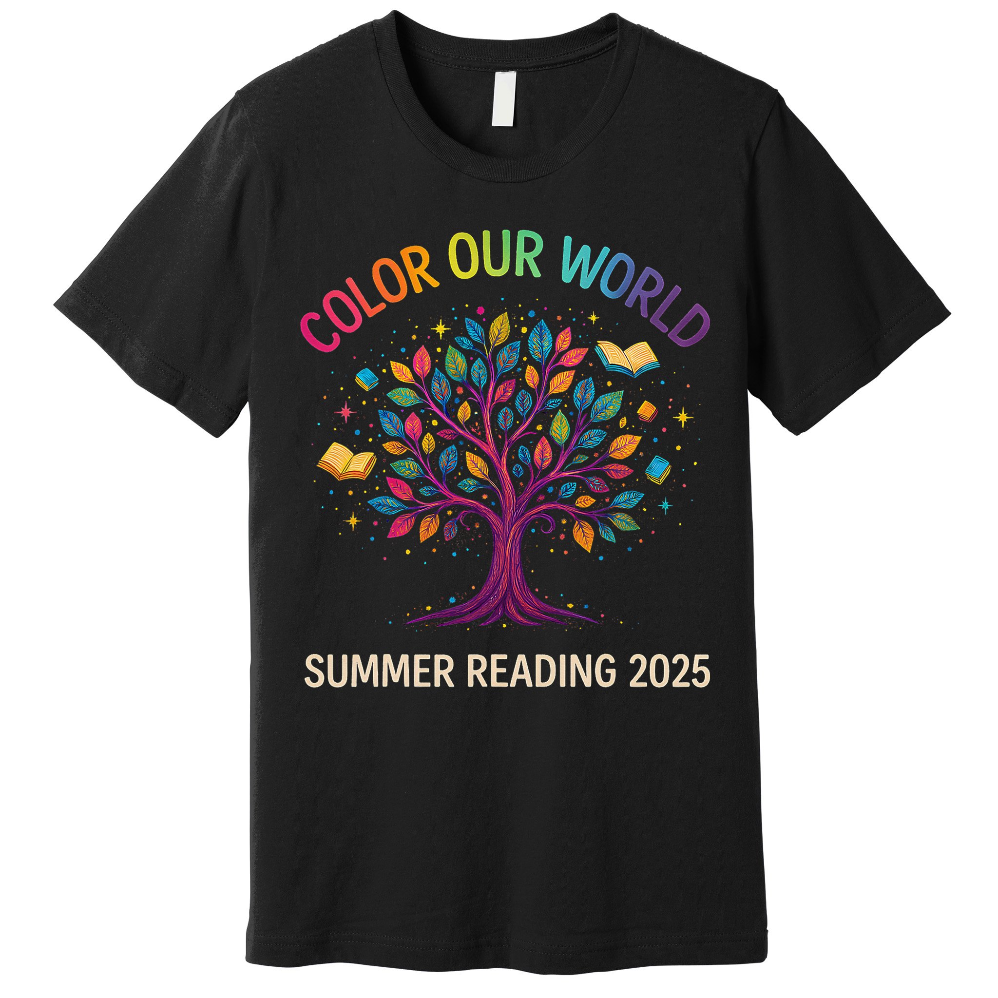 Color Our World Summer Reading Program 2025 Books Tree Gift Premium T-Shirt