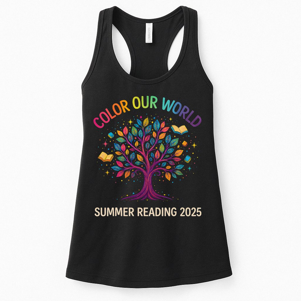 Color Our World Summer Reading Program 2025 Books Tree Gift Womens Tank Top