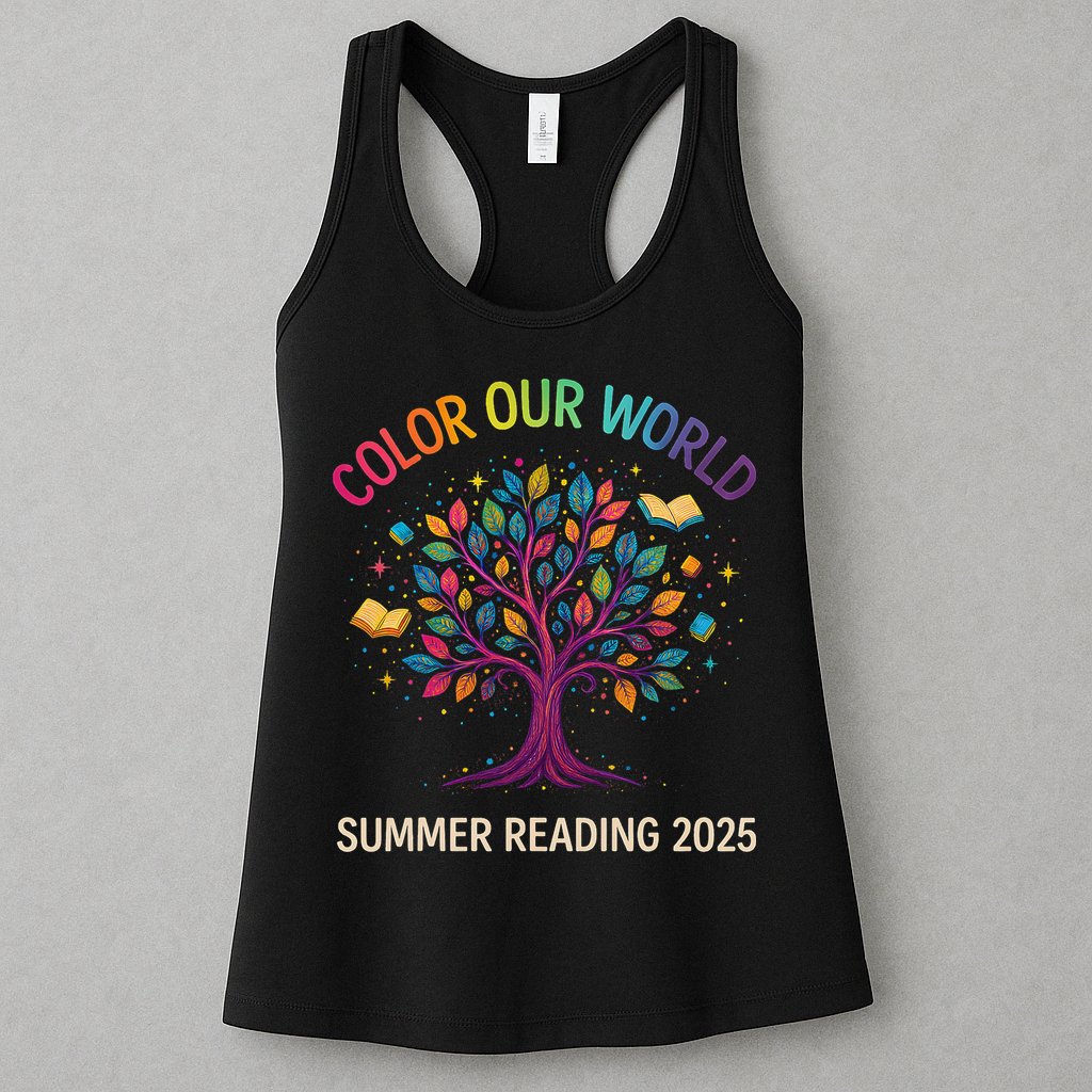 Color Our World Summer Reading Program 2025 Books Tree Gift Womens Tank Top
