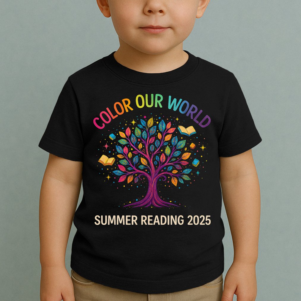 Color Our World Summer Reading Program 2025 Books Tree Gift Toddler T-Shirt