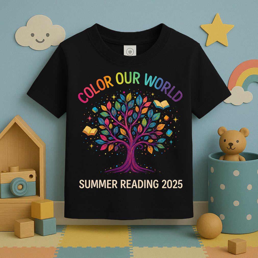 Color Our World Summer Reading Program 2025 Books Tree Gift Toddler T-Shirt
