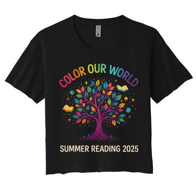 Color Our World Summer Reading Program 2025 Books Tree Gift Women's Crop Top Tee