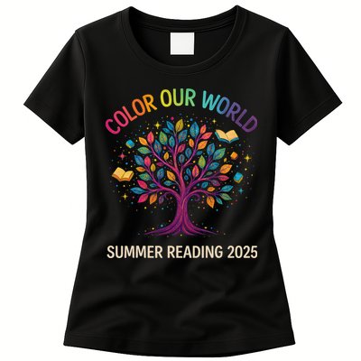 Color Our World Summer Reading Program 2025 Books Tree Gift Womens T-Shirt
