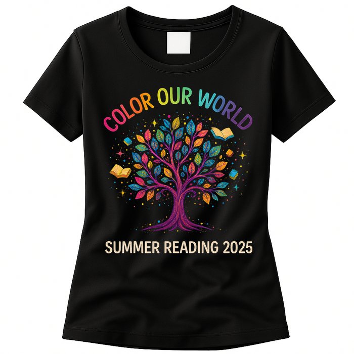 Color Our World Summer Reading Program 2025 Books Tree Gift Womens T-Shirt