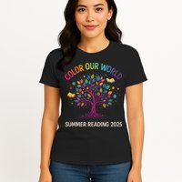 Color Our World Summer Reading Program 2025 Books Tree Gift Womens T-Shirt