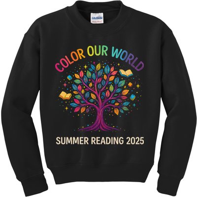 Color Our World Summer Reading Program 2025 Books Tree Gift Kids Sweatshirt