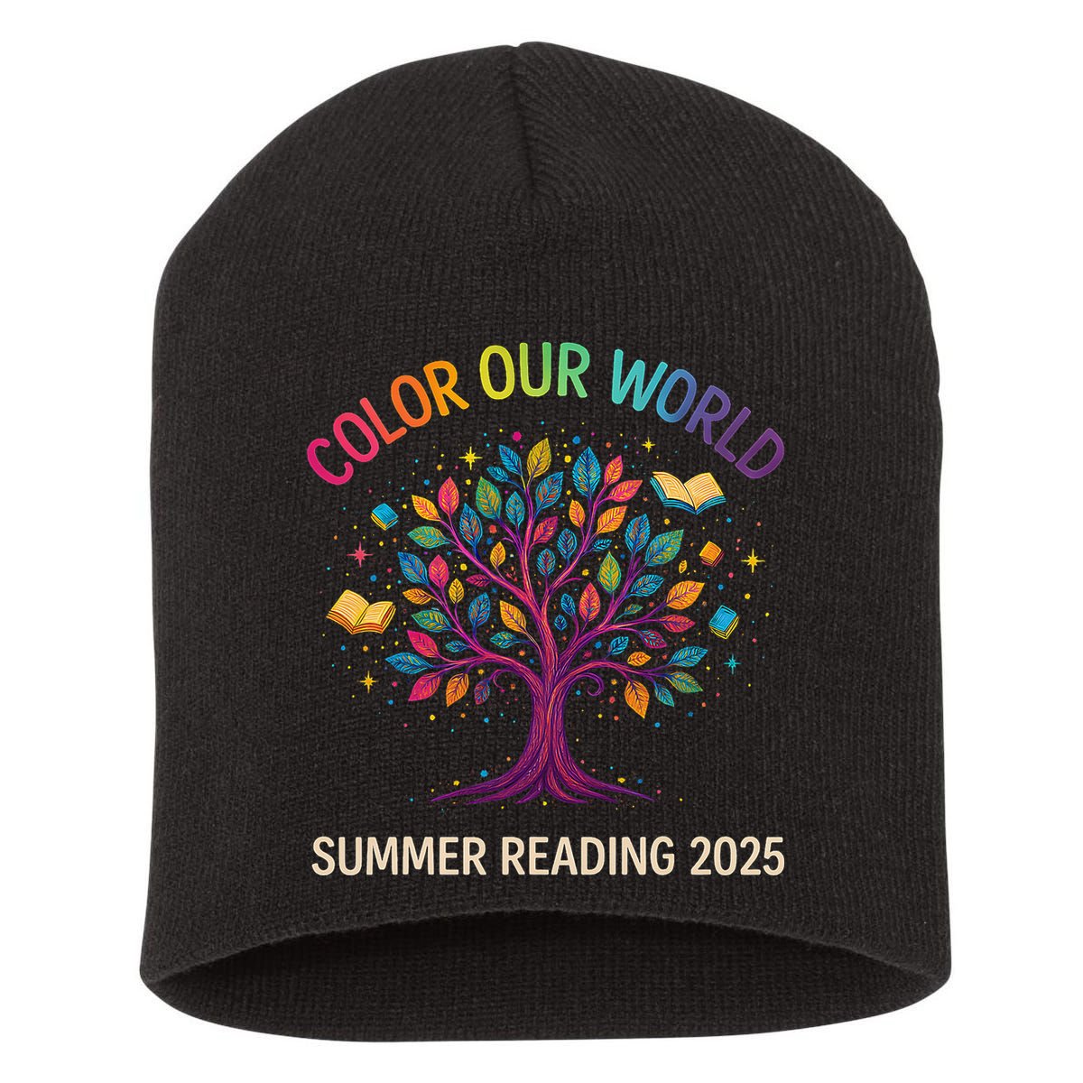Color Our World Summer Reading Program 2025 Books Tree Gift Short Acrylic Beanie