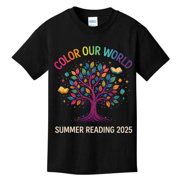 Color Our World Summer Reading Program 2025 Books Tree Gift Kids T-Shirt