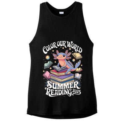 Color Our World Summer Reading 2025 Cute Librarian Axolotl Ladies PosiCharge Tri-Blend Wicking Tank