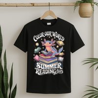 Color Our World Summer Reading 2025 Cute Librarian Axolotl T-Shirt