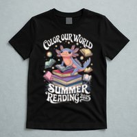 Color Our World Summer Reading 2025 Cute Librarian Axolotl T-Shirt