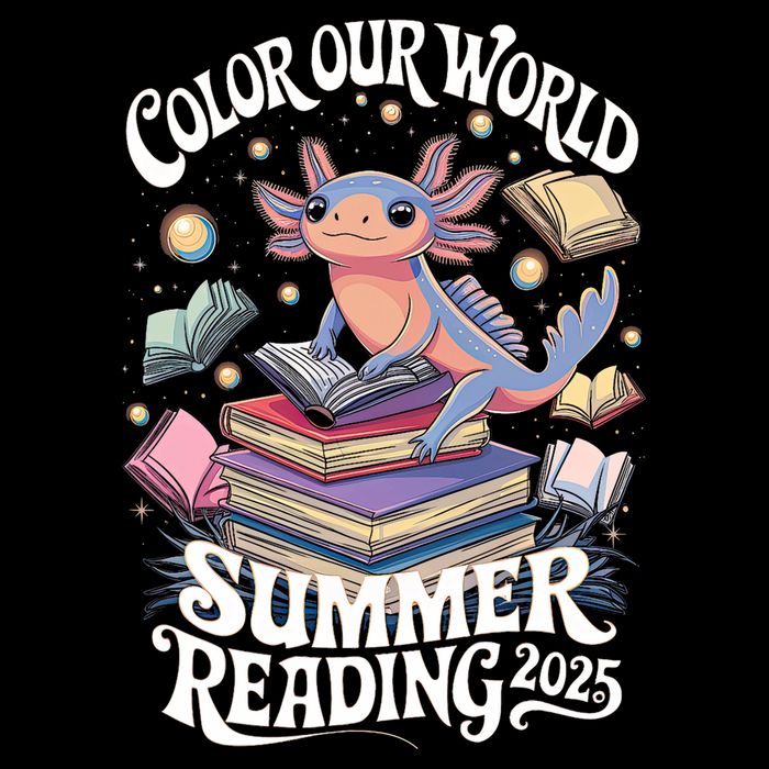 Color Our World Summer Reading 2025 Cute Librarian Axolotl T-Shirt